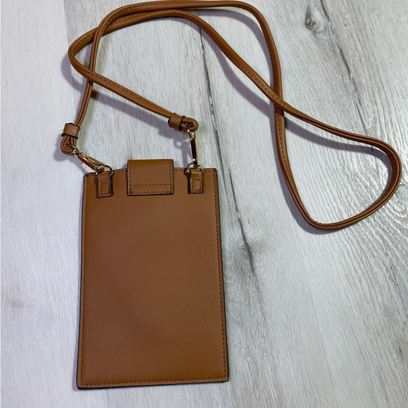 Nanette Lepore Crossbody Pouch, Brown Leather with Gold Printed Logo - Picture 4 of 7